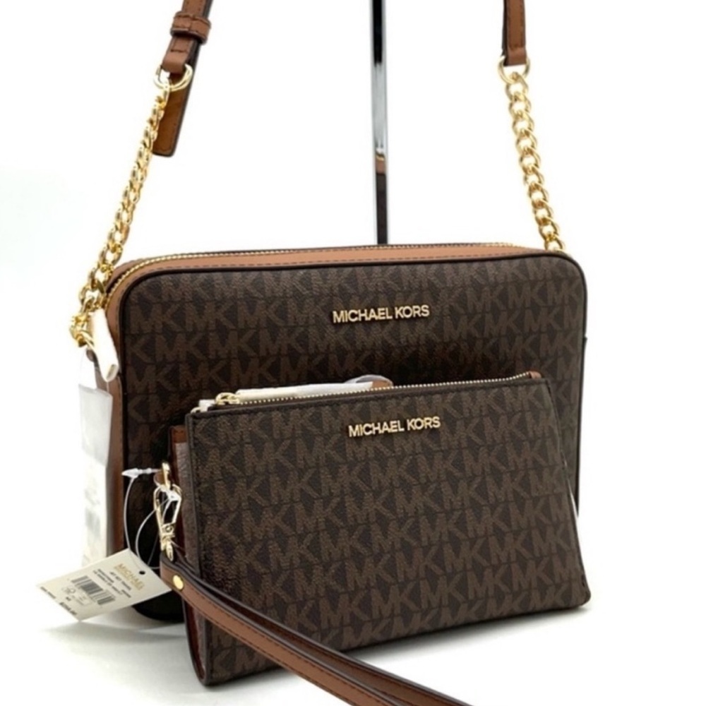 Michael Kors Large EW Crossbody Bag & Large Double Zip Wallet Brown